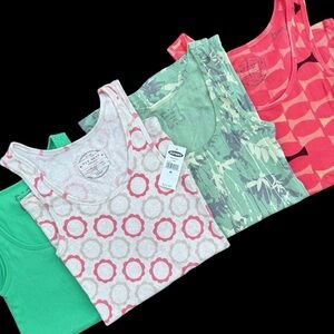 (Lot Of 4) Sz M Vintage Y2K Old Navy Ribbed Tank Tops Green Pink Pattern Print